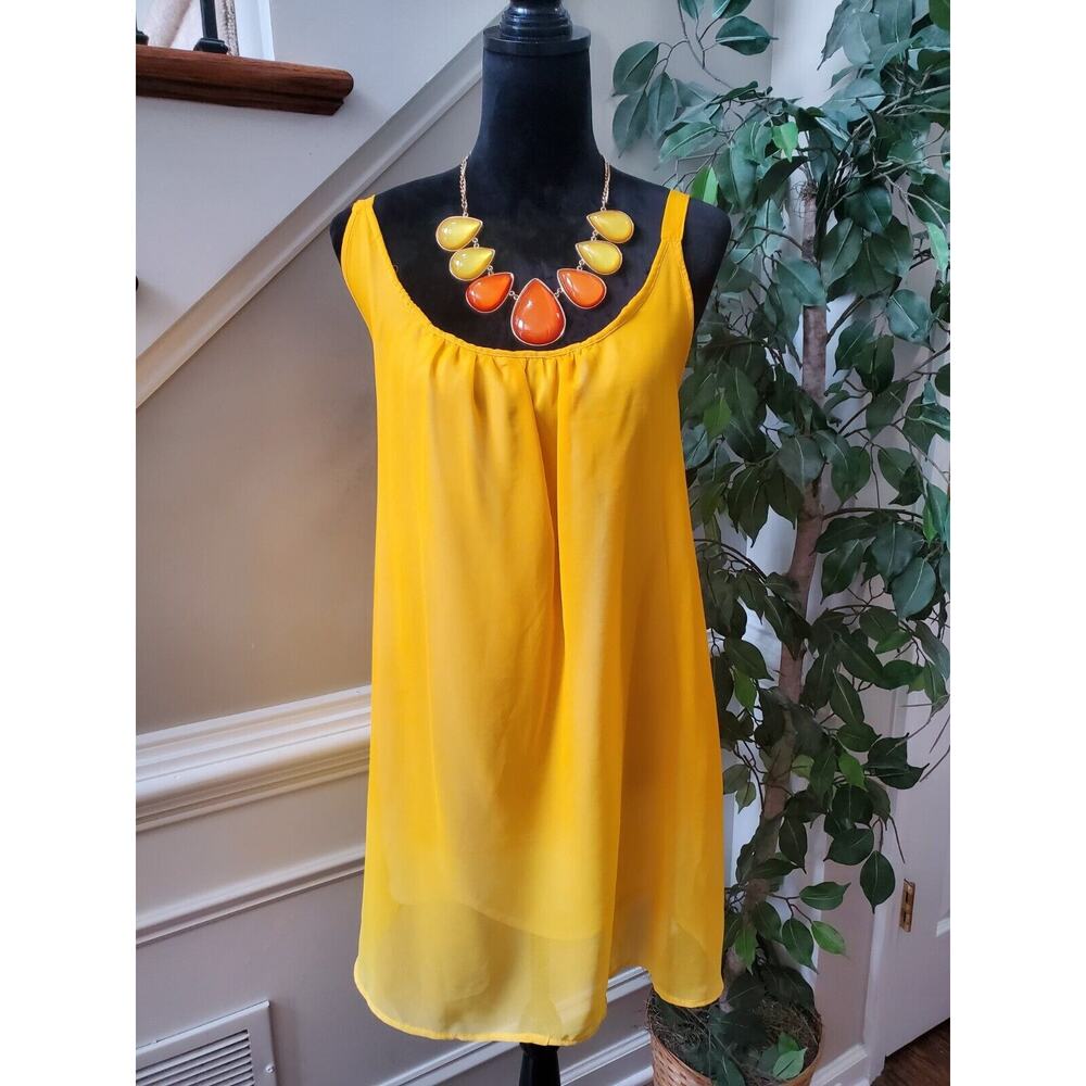 Jaquline Women Yellow Polyester Scoop Neck Sleeveless Casual Top Blouse Size 2X